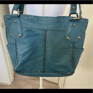 Teal blue leather B Makowsky studded bag